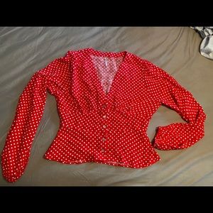 Free People red polka dot blouse